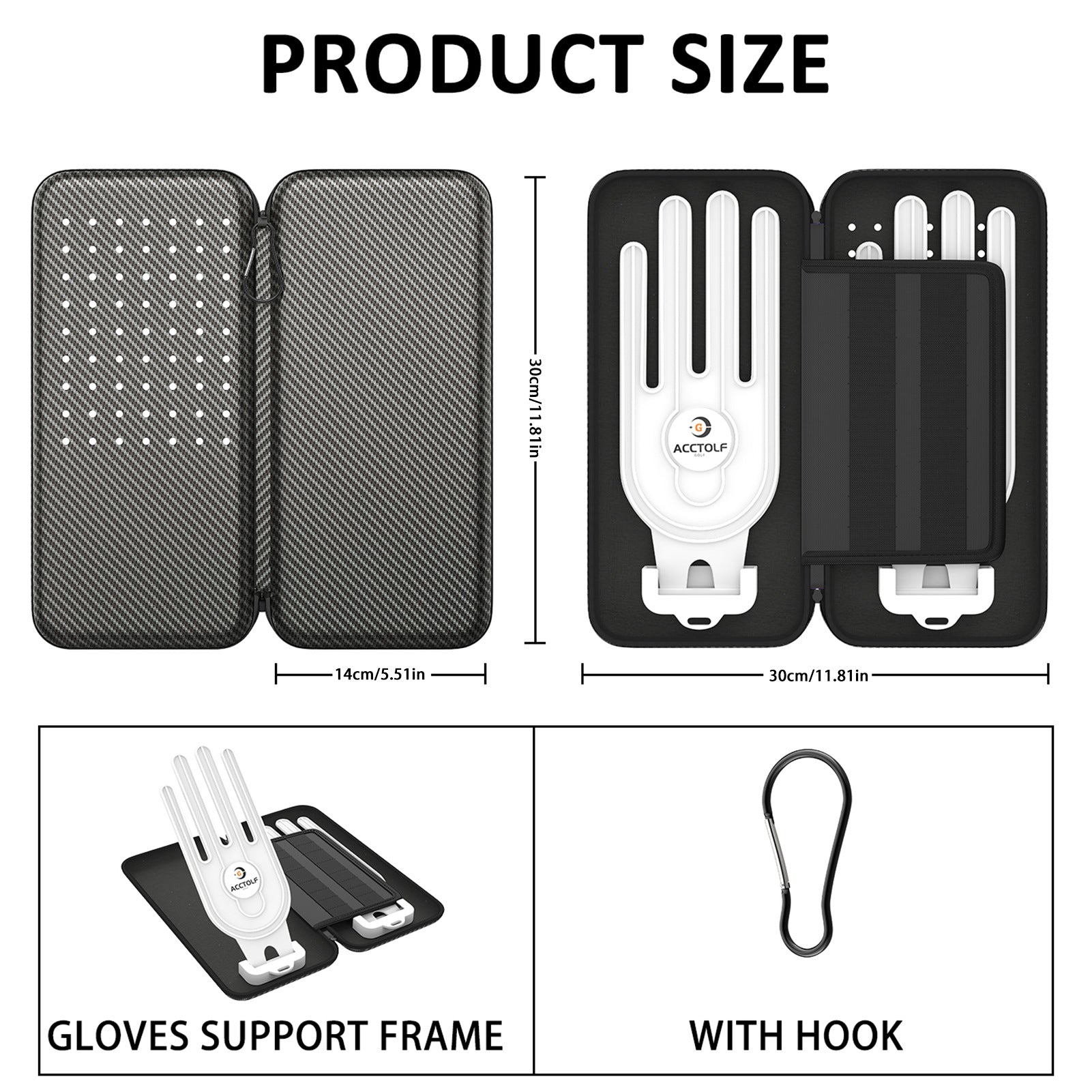 Premium Golf Glove Holder Case - Keeps Gloves Dry & Shaped, Carbon Fiber Look with Hook (Gloves Not Included) Does Not Apply