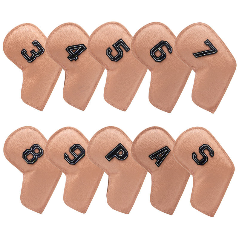 Khaki Golf Iron Head Covers Set of 10 - Waterproof PU Leather Club Protectors with Embroidered Numbers (3-9, P, A, S) Does Not Apply