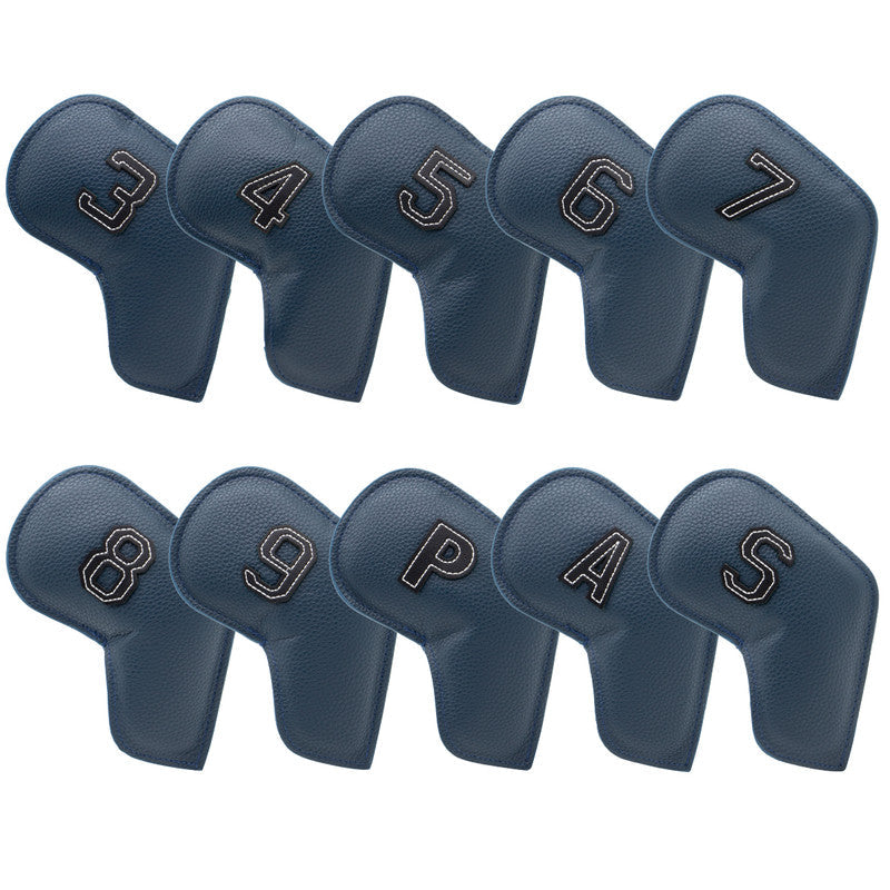 Dark Blue Golf Iron Head Covers Set of 10 - Waterproof PU Leather Club Protectors with Embroidered Numbers (3-9, P, A, S) Does Not Apply