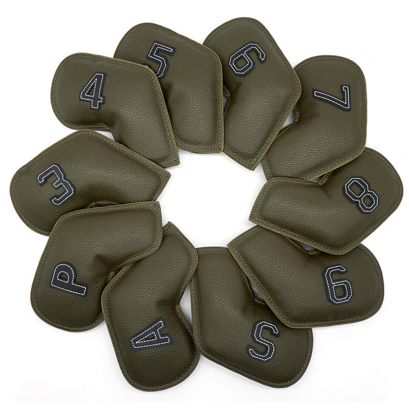Gray Green Golf Iron Head Covers Set of 10 - Waterproof PU Leather Club Protectors with Embroidered Numbers (3-9, P, A, S) Does Not Apply