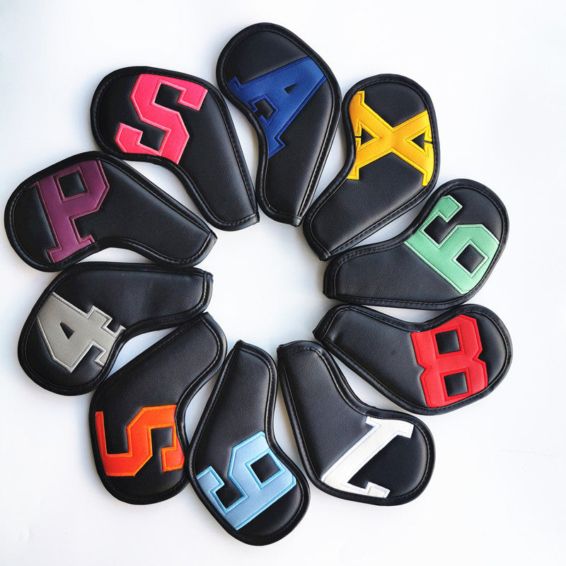 Colorful Words On Black Background PU Leather Golf Iron Headcovers Set (10pcs) - Numbered Protective Club Covers (4-9, P, A, S, L) Universal Fit Does Not Apply