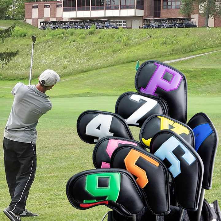 Colorful Words On Black Background PU Leather Golf Iron Headcovers Set (10pcs) - Numbered Protective Club Covers (4-9, P, A, S, L) Universal Fit Does Not Apply