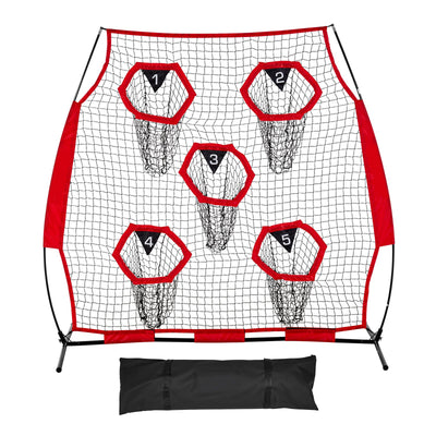 1828.8x1828.8mm Football Trainer Throwing Net, Training Throwing Target Practice Net with 5 Target Pockets, Knotless Net Includes Straps and Portable Carry Case, Improve QB Throwing Accuracy,Red