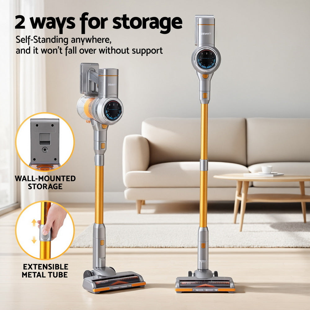 Devanti 300W Stick Vacuum Cleaner Cordless Self-Standing Golden Awezingly