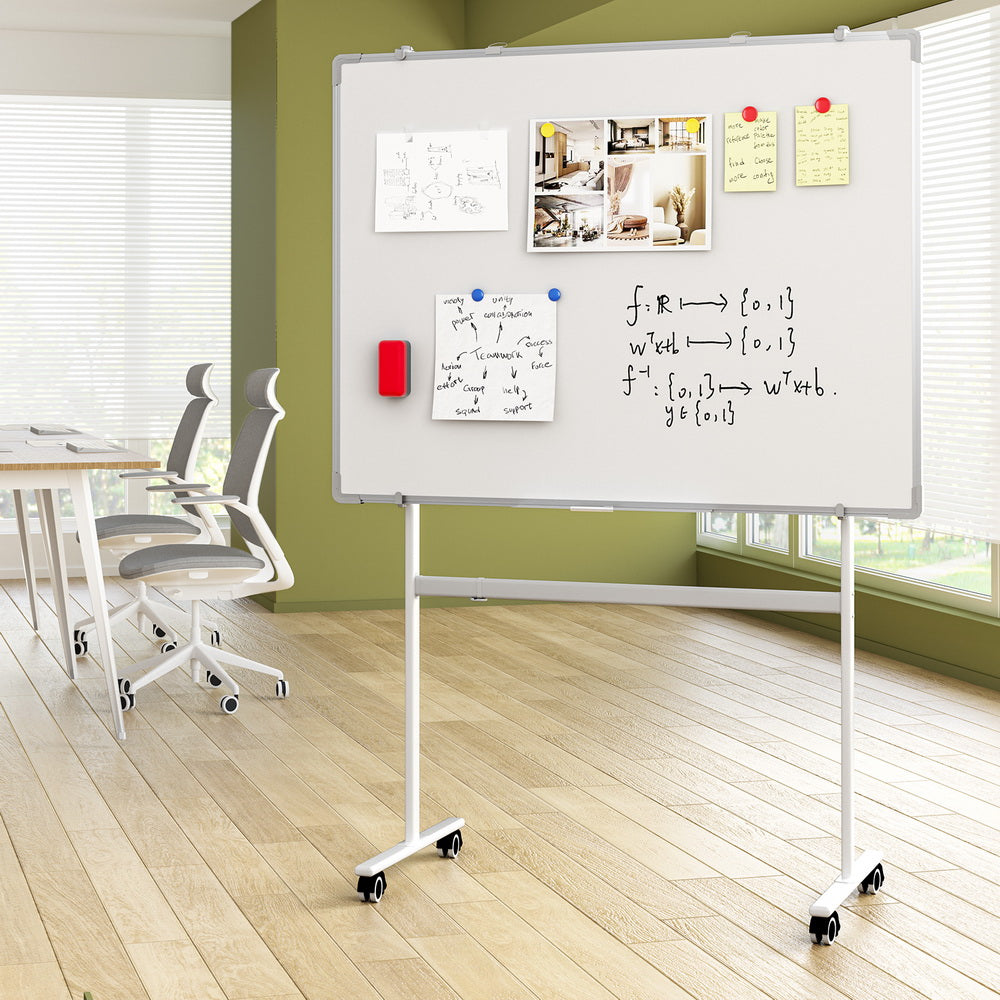 90x120cm Standing Whiteboard with Wheels Magnetic Double-Sided Erase Board Does not apply