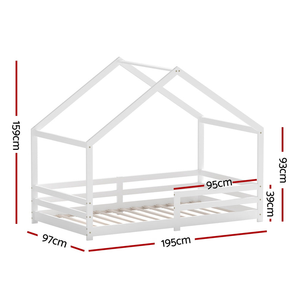 Artiss Bed Frame Wooden Kids Single House Frame White AMOS Artiss