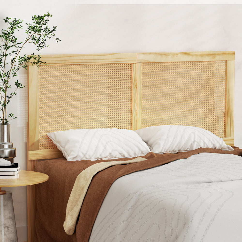 Artiss Bed Frame Double Size with Rattan Headboard Wooden Bed Base BRUNO Awezingly