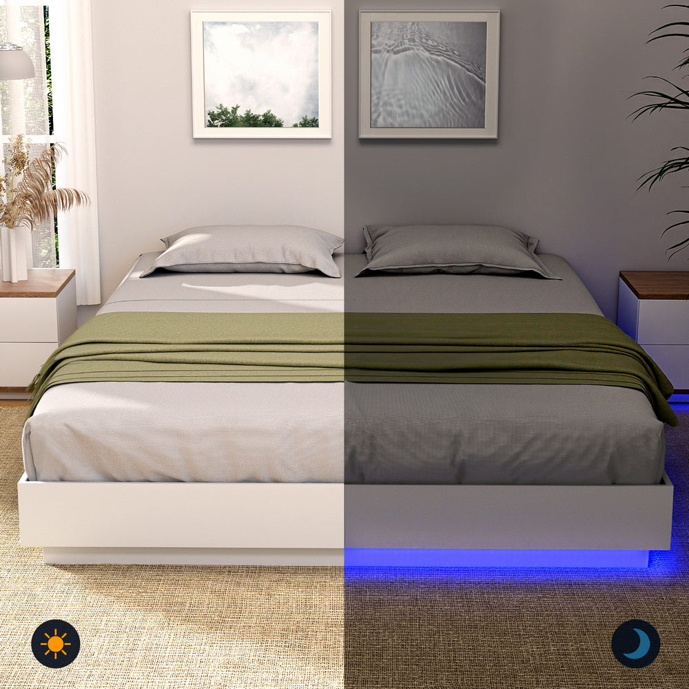 Artiss Queen Bed Frame with 16Colour Led Light Wooden Platform Bed Base DAYGLOW Awezingly