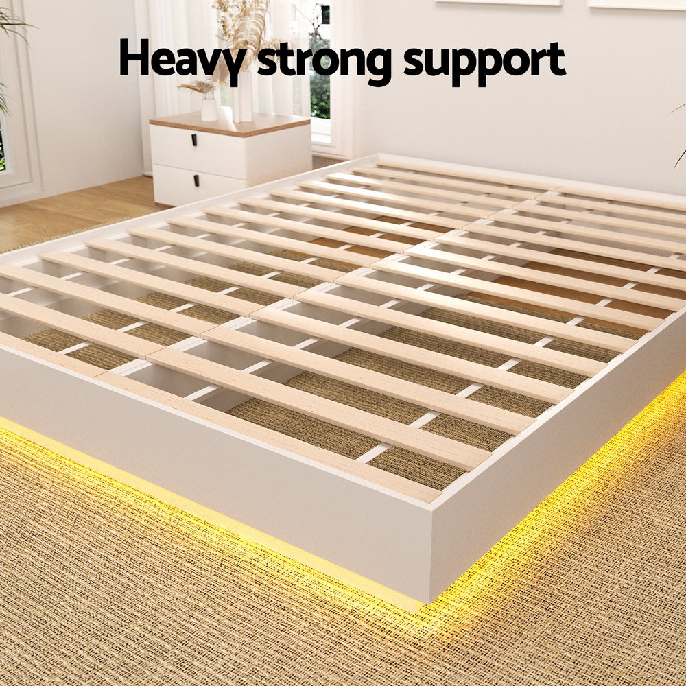 Artiss Queen Bed Frame with 16Colour Led Light Wooden Platform Bed Base DAYGLOW Awezingly