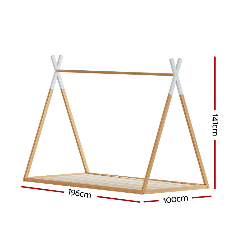 Artiss Bed Frame Wooden Kids House Single Frame Oak ENID Artiss
