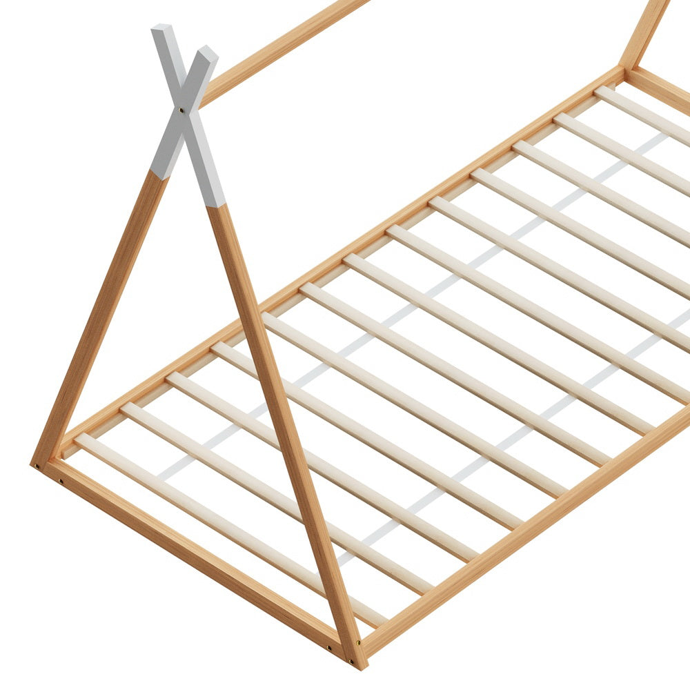 Artiss Bed Frame Wooden Kids House Single Frame Oak ENID Artiss