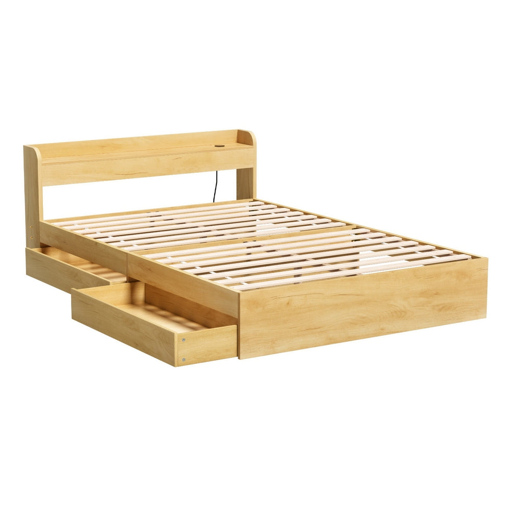 Artiss Bed Frame Double Size with Charging Ports and 2 Drawers AURA Artiss