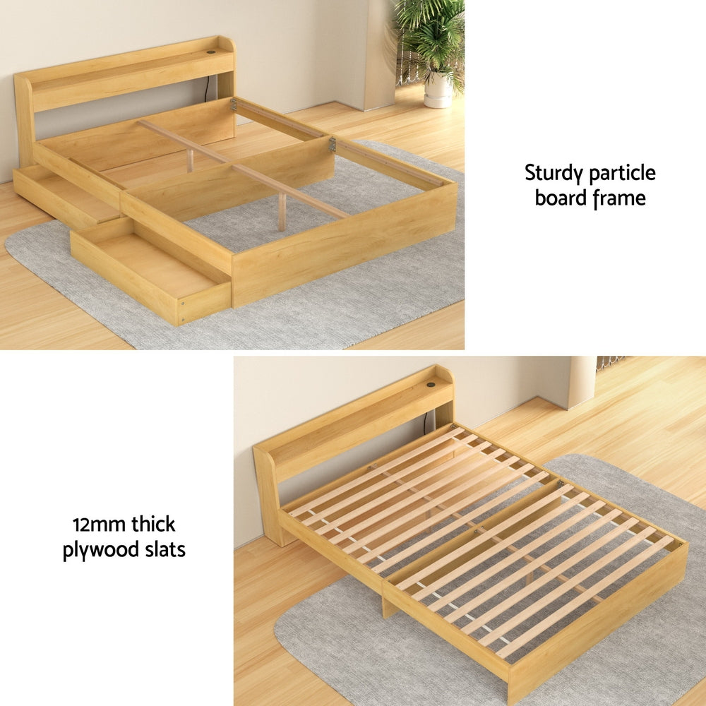 Artiss Bed Frame Queen Size with Charging Ports and 2 Drawers AURA Artiss