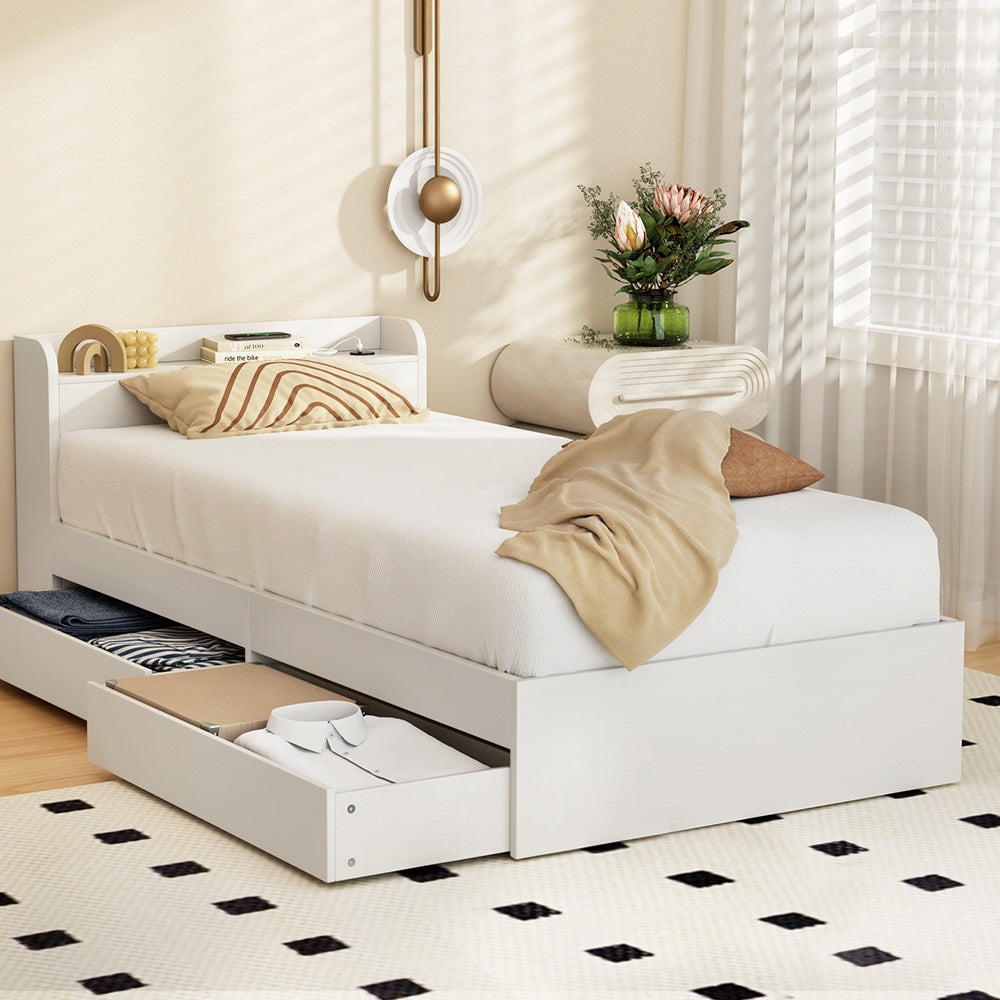 Artiss Bed Frame Single Size with Charging Ports and 2 Drawers AURA Artiss