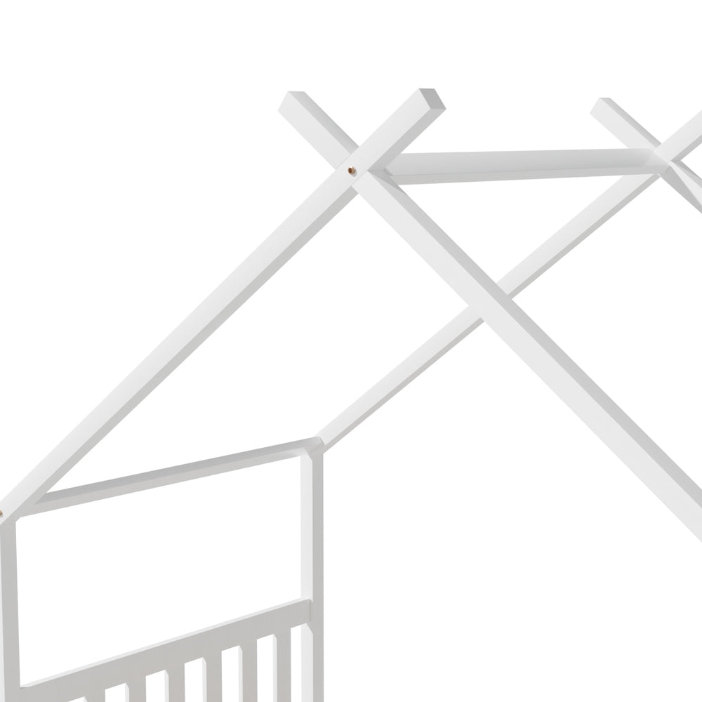 Artiss Bed Frame Wooden Base Kids Single Timber House Beds White Artiss