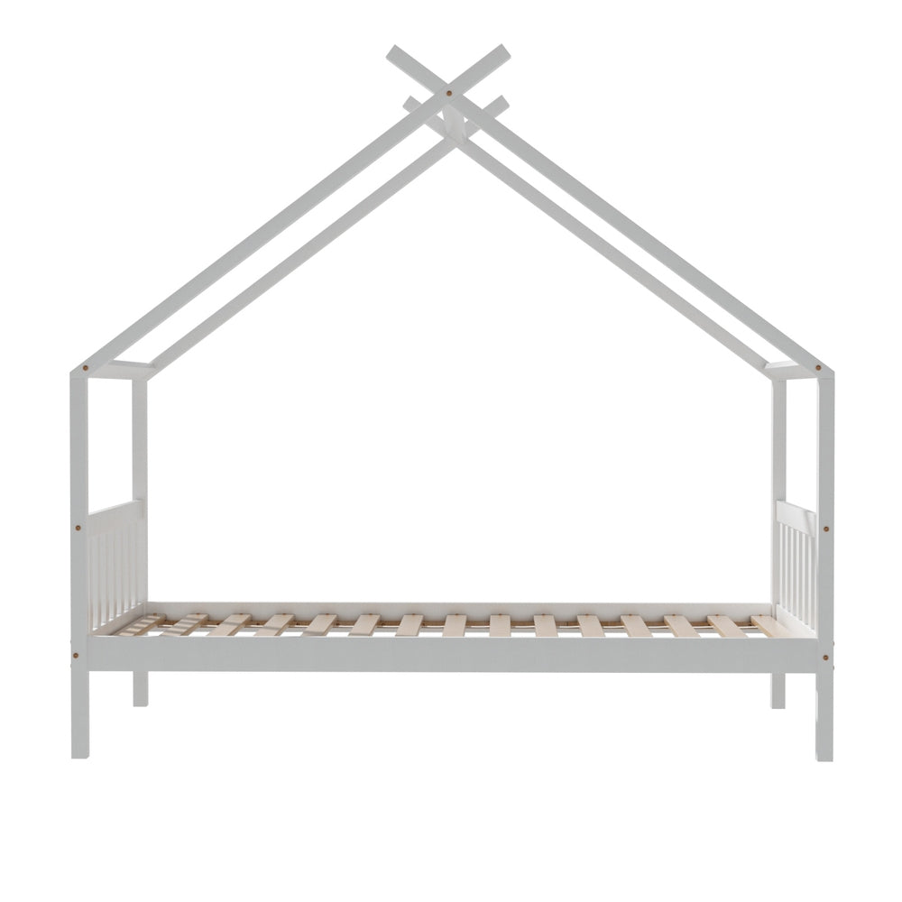 Artiss Bed Frame Wooden Base Kids Single Timber House with 2 Storage Drawers Beds White Awezingly