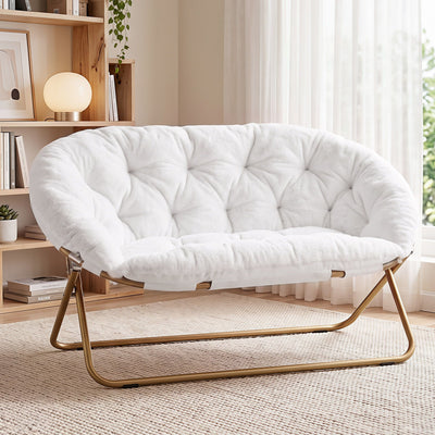 Artiss Double Saucer Chair Soft Faux Fur Lounge Foldable Oversize Chair for Bedroom White