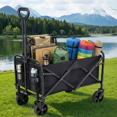Gardeon Garden Cart Folding Trolley Camping Wagon Barrow Outdoor Beach Black
