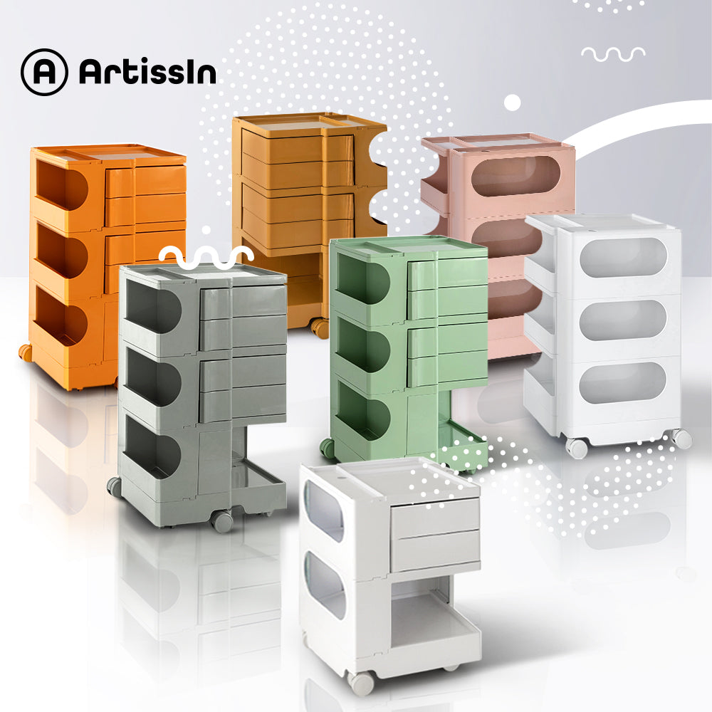 ArtissIn Bedside Table Side Tables Nightstand Organizer Replica Boby Trolley 5Tier Pink ArtissIn