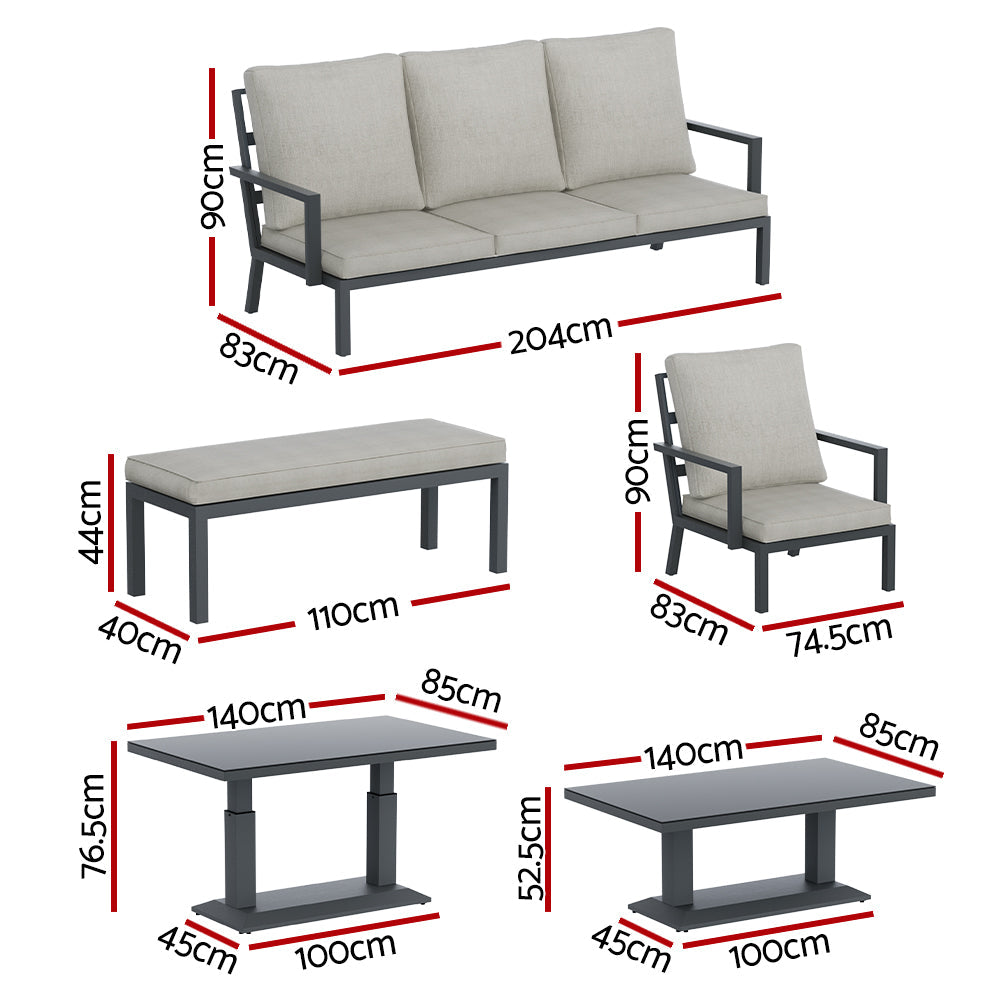 Gardeon Outdoor Sofa 7-Seater Lounge Set Garden Patio Aluminium Bench w/Cushions Gardeon
