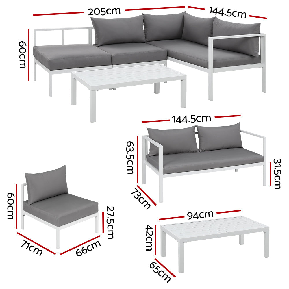 Gardeon 4-Seater Aluminium Outdoor Sofa Set Lounge Setting Table Chair Furniture Gardeon