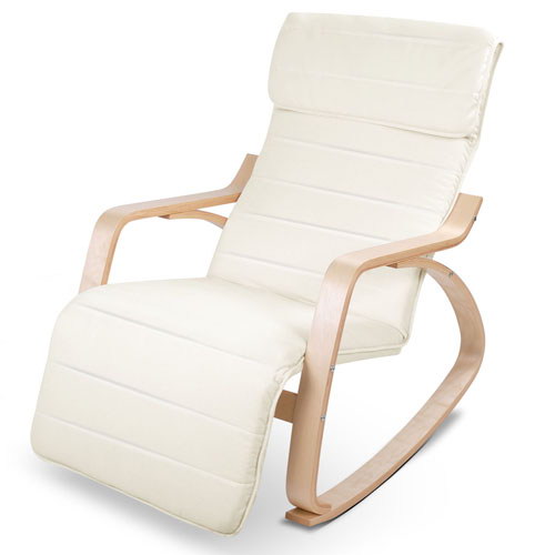 Artiss Fabric Rocking Armchair with Adjustable Footrest - Beige freeshipping - Awezingly