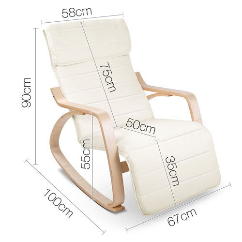 Artiss Fabric Rocking Armchair with Adjustable Footrest - Beige freeshipping - Awezingly