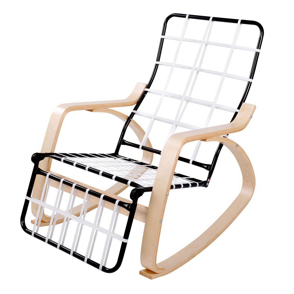Artiss Fabric Rocking Armchair with Adjustable Footrest - Beige freeshipping - Awezingly