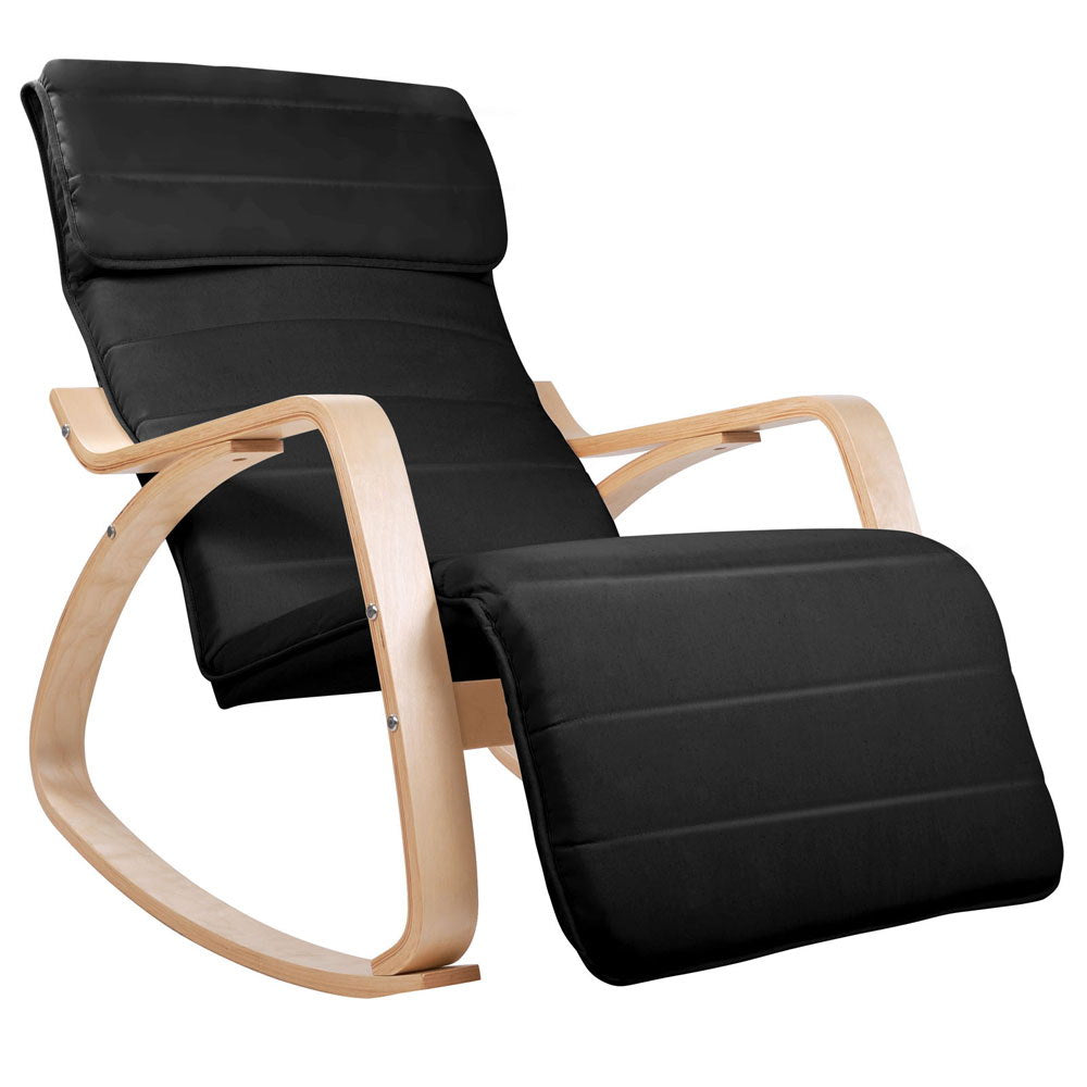 Artiss Fabric Rocking Armchair with Adjustable Footrest - Black freeshipping - Awezingly