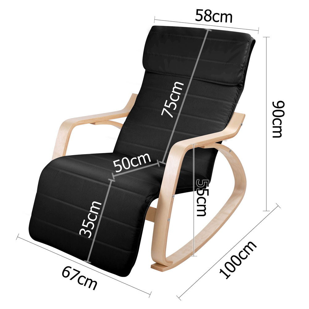 Artiss Fabric Rocking Armchair with Adjustable Footrest - Black freeshipping - Awezingly