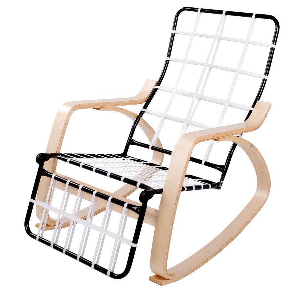 Artiss Fabric Rocking Armchair with Adjustable Footrest - Black freeshipping - Awezingly