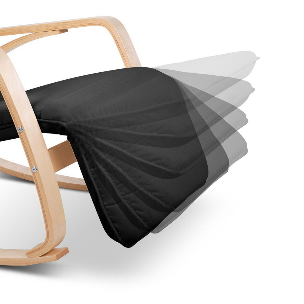 Artiss Fabric Rocking Armchair with Adjustable Footrest - Black freeshipping - Awezingly