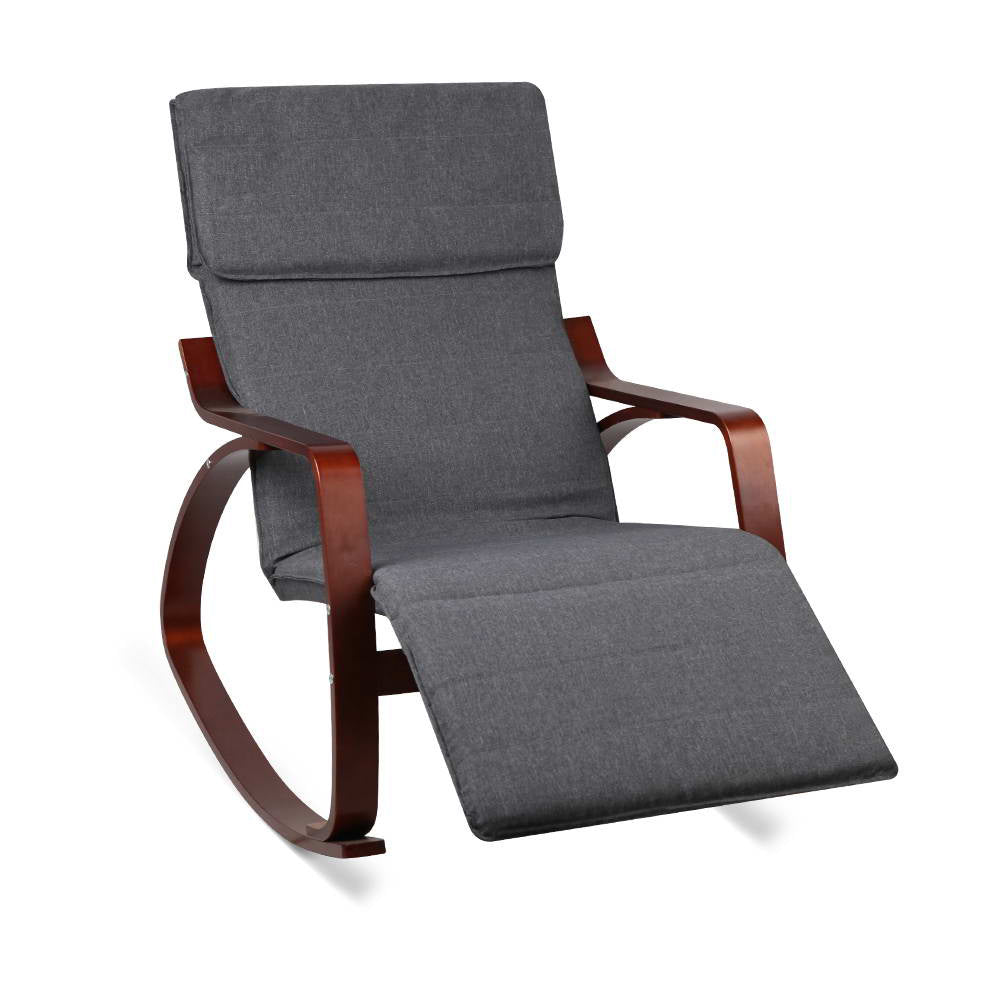 Artiss Fabric Rocking Armchair with Adjustable Footrest - Charcoal freeshipping - Awezingly