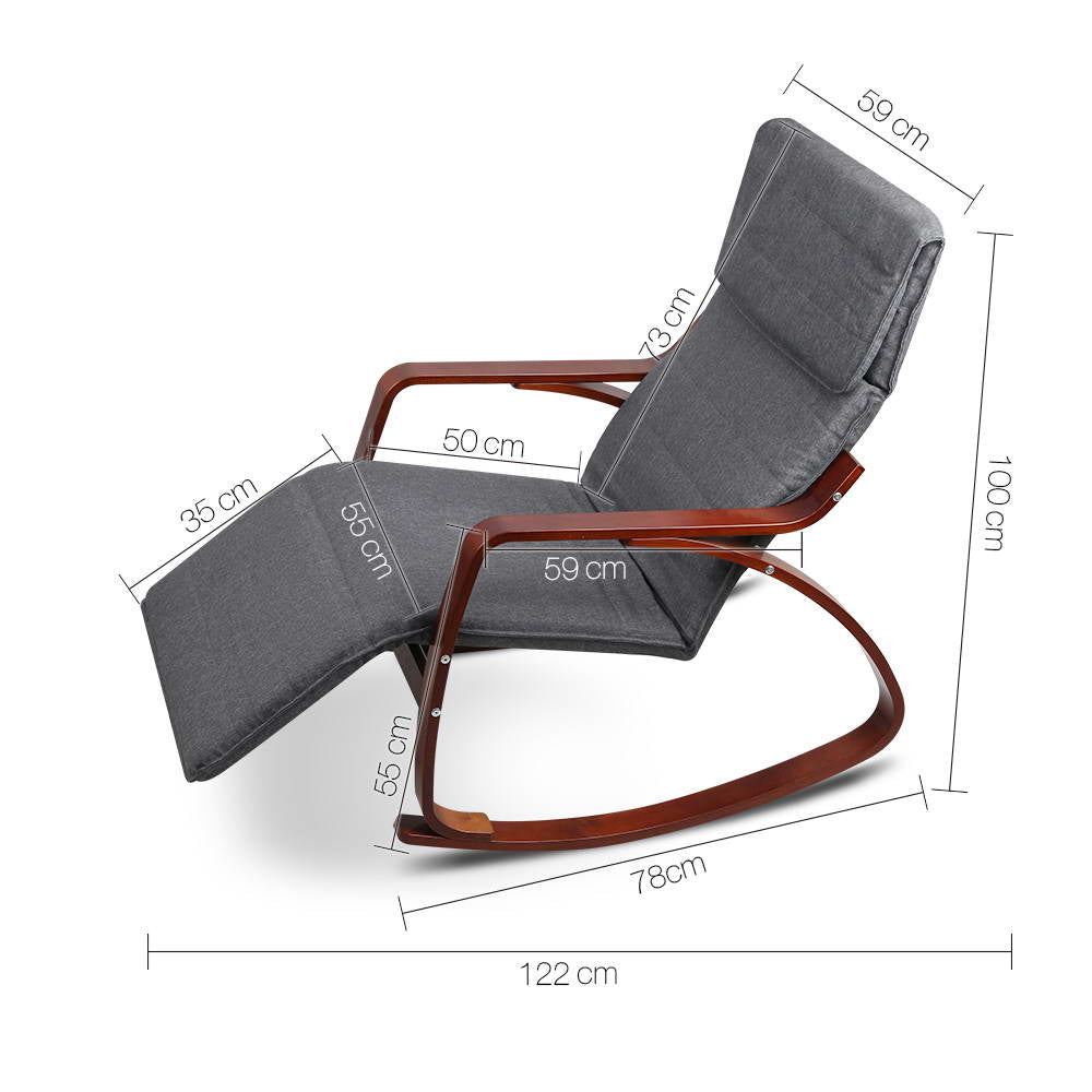 Artiss Fabric Rocking Armchair with Adjustable Footrest - Charcoal freeshipping - Awezingly