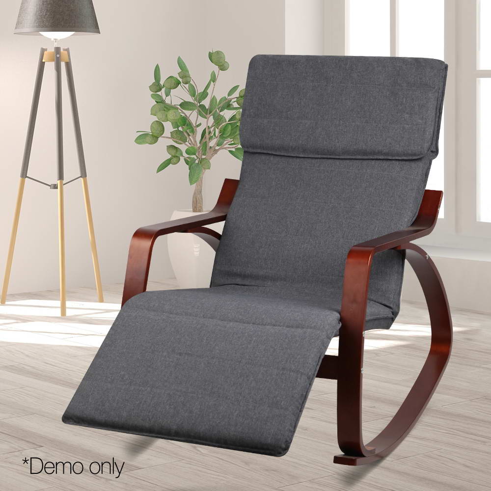 Artiss Fabric Rocking Armchair with Adjustable Footrest - Charcoal freeshipping - Awezingly