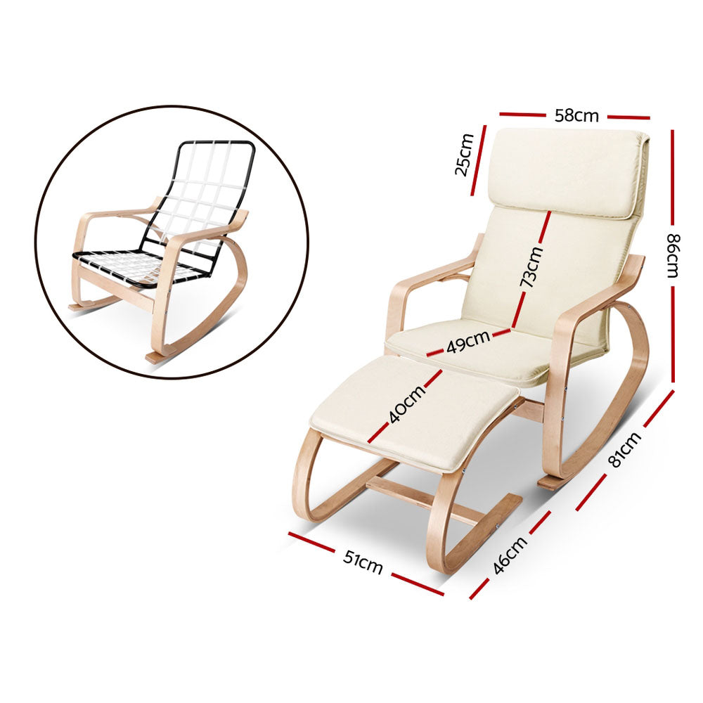 Artiss Wooden Armchair with Foot Stool - Beige freeshipping - Awezingly