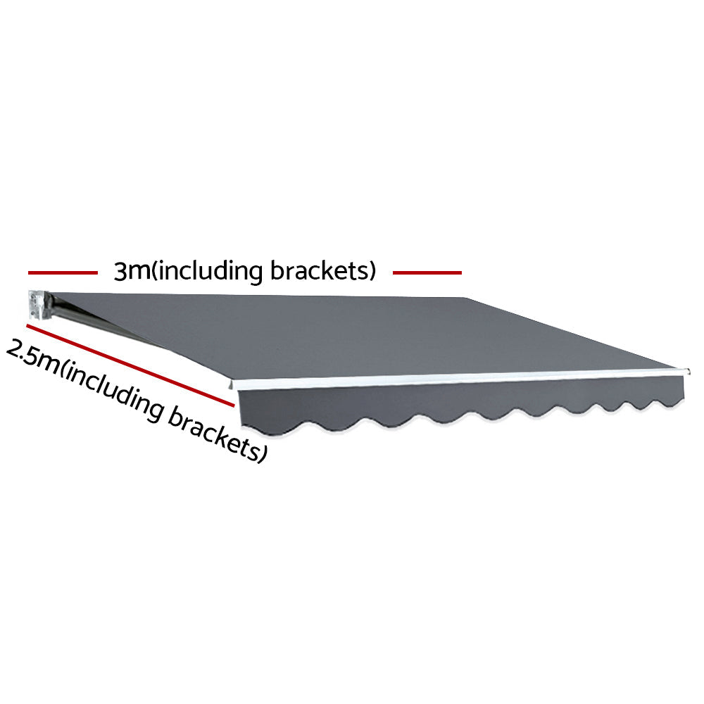 Instahut Folding Arm Awning Outdoor Awning Retractable Canopy 3Mx2.5M Grey Instahut