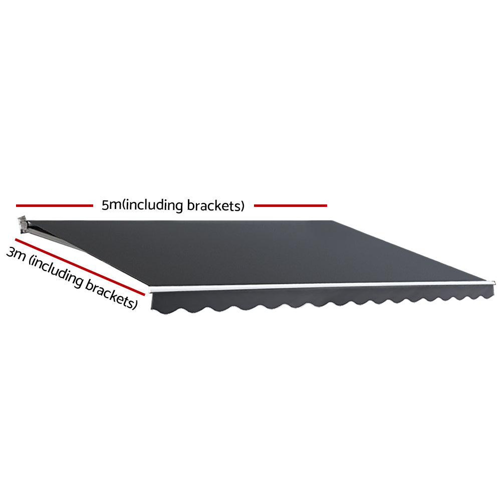 Instahut Folding Arm Awning Outdoor Awning Canopy Retractable 5Mx3M Grey Instahut