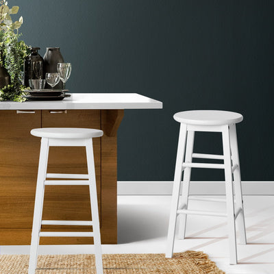 Artiss Set of 2 Beech Wood Backless Bar Stools - White