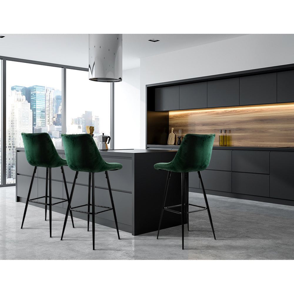 Artiss Set of 2 Velvet Bar Stools - Green freeshipping - Awezingly