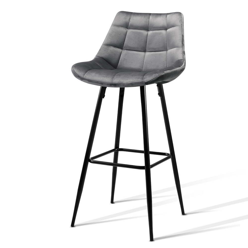 2 x Artiss Kitchen Bar Stools Velvet Bar Stool Counter Chairs Metal Barstools Grey freeshipping - Awezingly