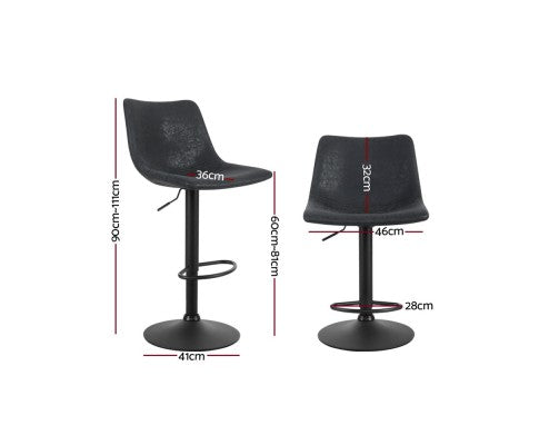 Artiss 2 x Kitchen Bar Stools Gas Lift Swivel Vintage Leather - Black freeshipping - Awezingly
