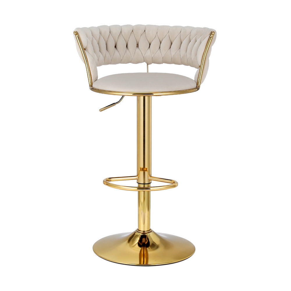 Artiss Bar Stools Gas Lift Velvet Woven Backrest Ivory Artiss