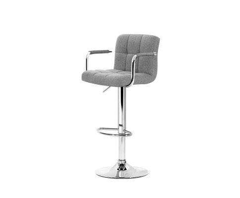 Artiss 2x Bar Stools Kitchen Bar Stool Chairs Gas Lift Swivel Fabric Chrome Grey freeshipping - Awezingly