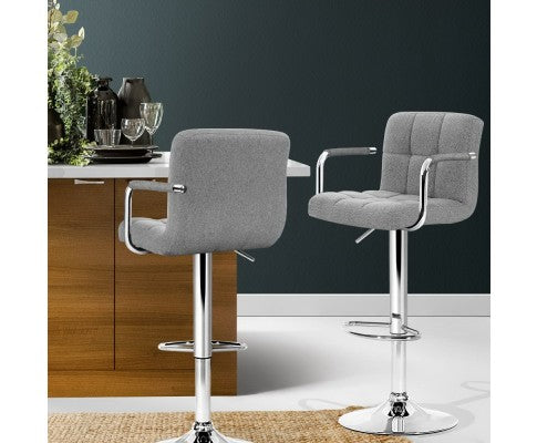 Artiss 2x Bar Stools Kitchen Bar Stool Chairs Gas Lift Swivel Fabric Chrome Grey freeshipping - Awezingly
