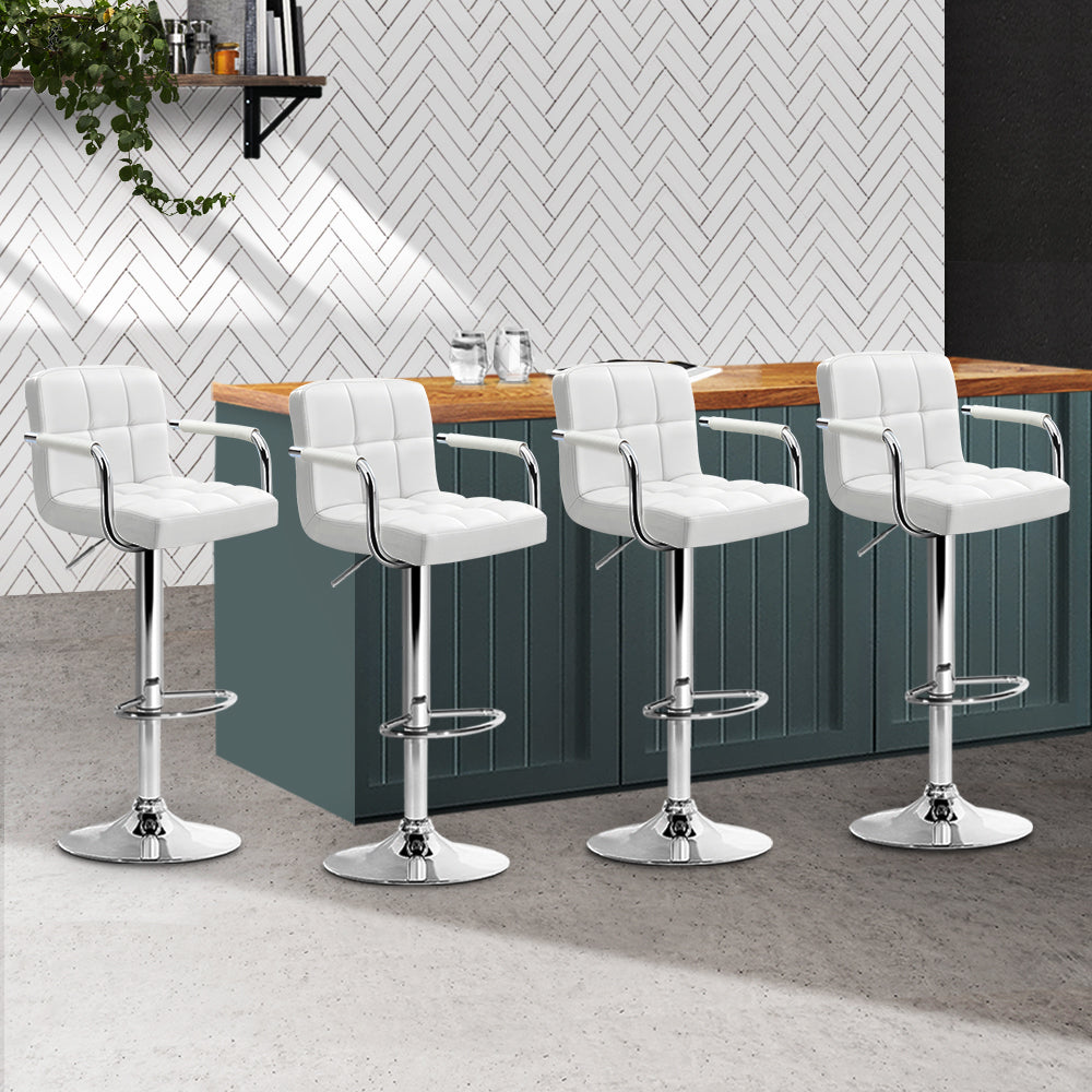 Artiss Set of 4 Bar Stools Gas lift Swivel - Steel and White freeshipping - Awezingly