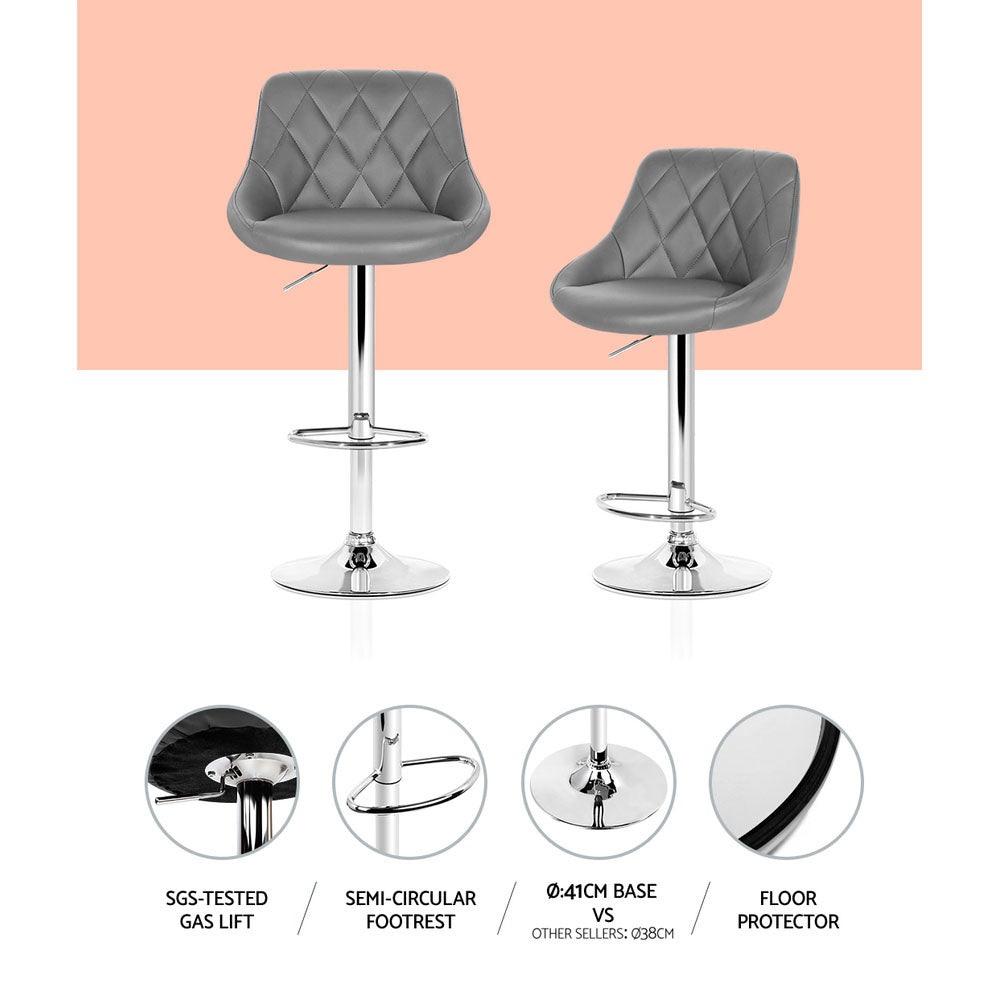 Artiss Set of 4 Bar Stools PU Leather Diamond Style - Grey freeshipping - Awezingly