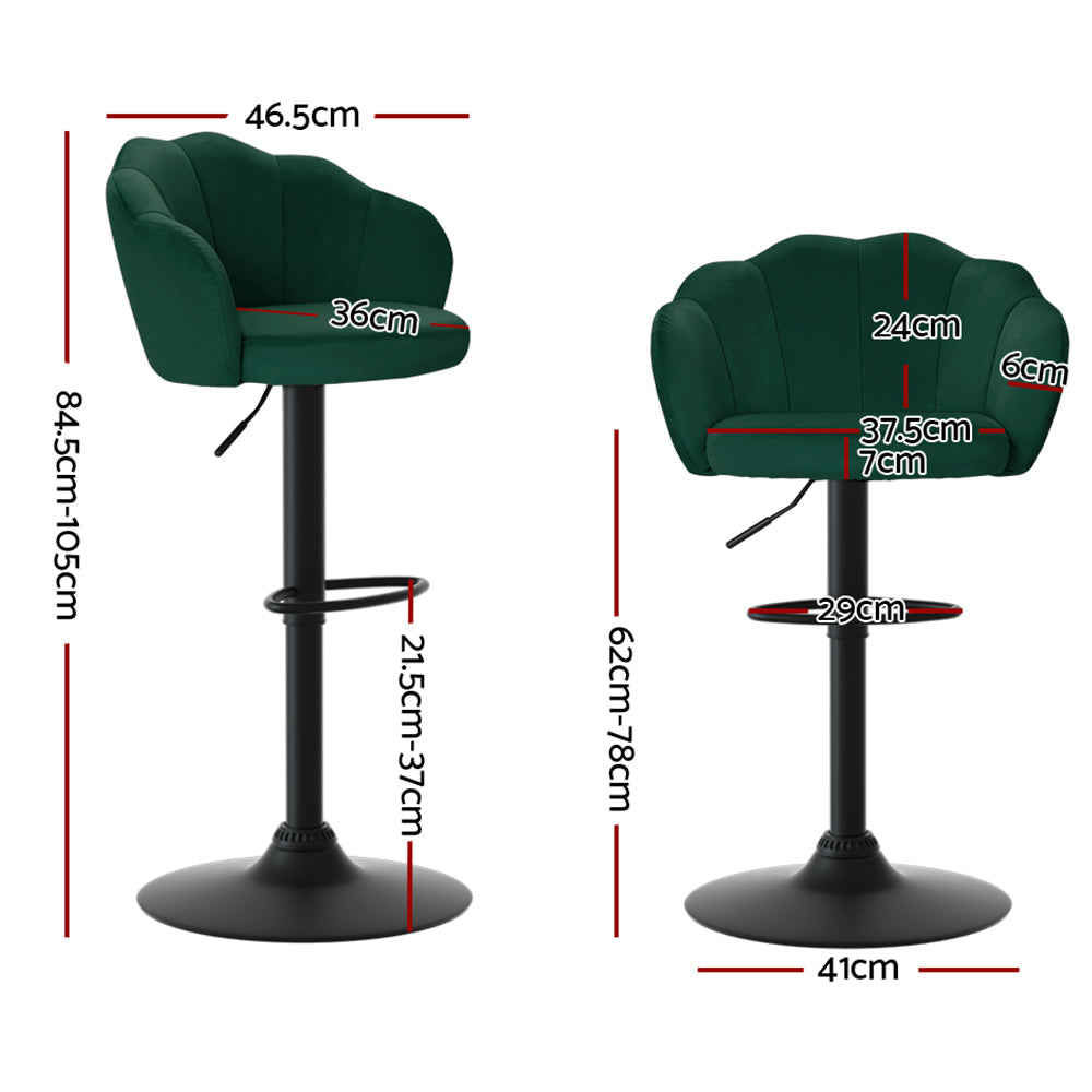 Artiss Set of 2 Bar Stools Kitchen Stool Swivel Chair Gas Lift Velvet Chairs Green Nessah Artiss