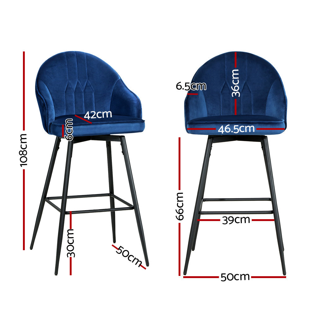 Artiss Set of 2 Bar Stools Kitchen Stool Dining Chairs Velvet Chair Barstool Blue Mesial Artiss