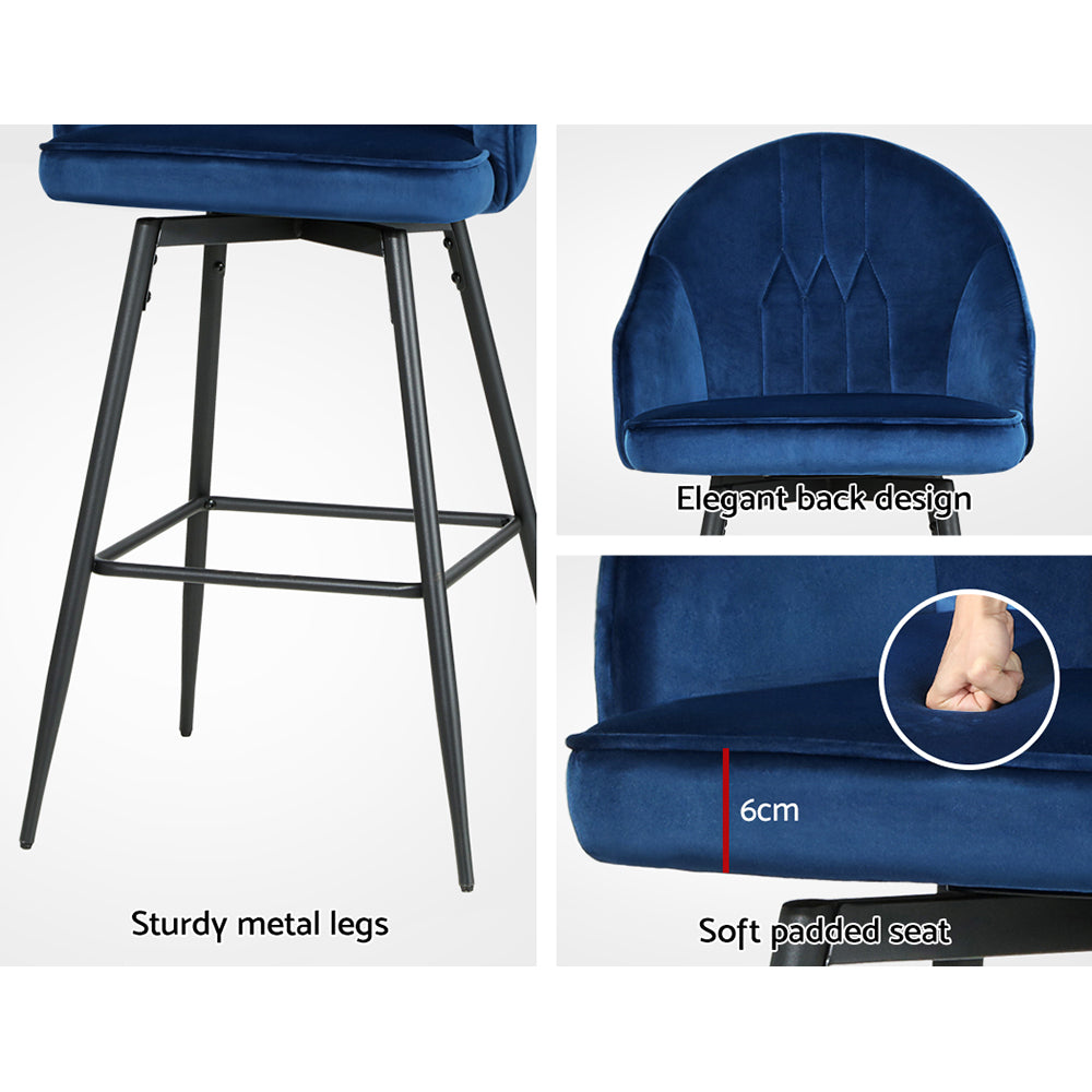 Artiss Set of 2 Bar Stools Kitchen Stool Dining Chairs Velvet Chair Barstool Blue Mesial Artiss